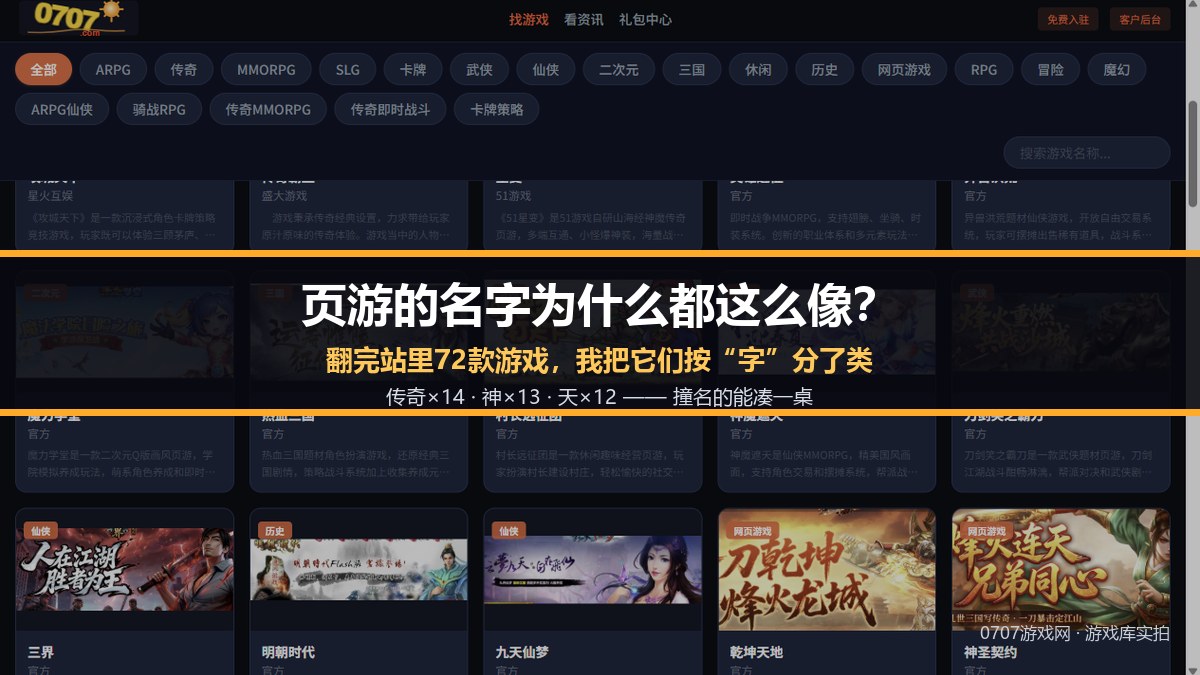 页游的名字为什么都这么像？翻完站里72款游戏，我把它们按"字"分了类